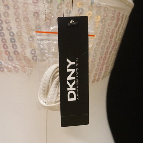 DKNY Ivory Bandeau Under Wire Built in Bra Sequin Banded Swimsuit Women’s Size 6 - Picture 3 of 9